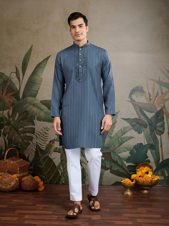 Designer Readymade Kurta with Dupatta in Mirror Embroidery For Festive Wear