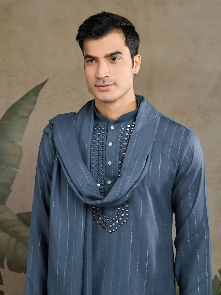 Designer Readymade Kurta with Dupatta in Mirror Embroidery For Festive Wear