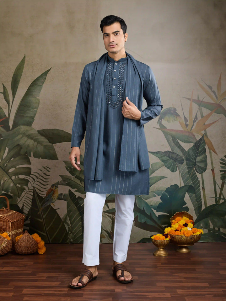 Designer Readymade Kurta with Dupatta in Mirror Embroidery For Festive Wear