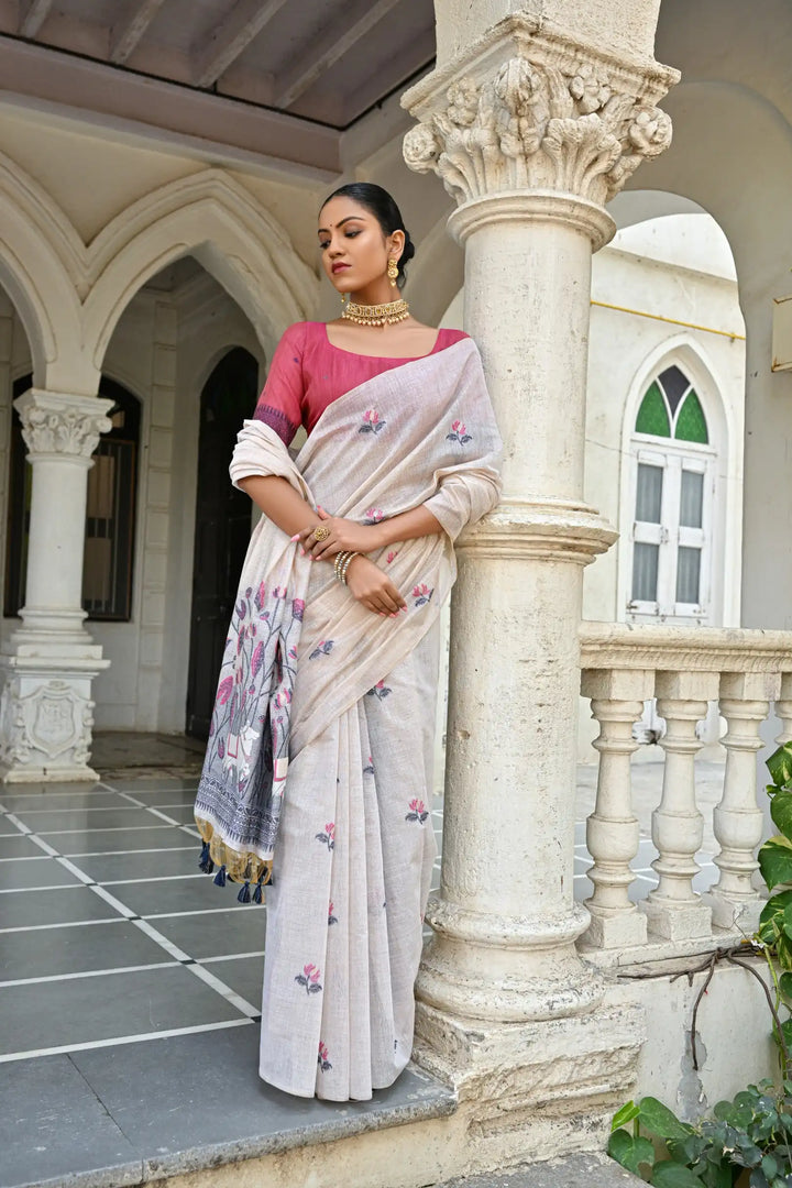 Muga Cotton Saree with Floral Weaving Designer Saree for Women