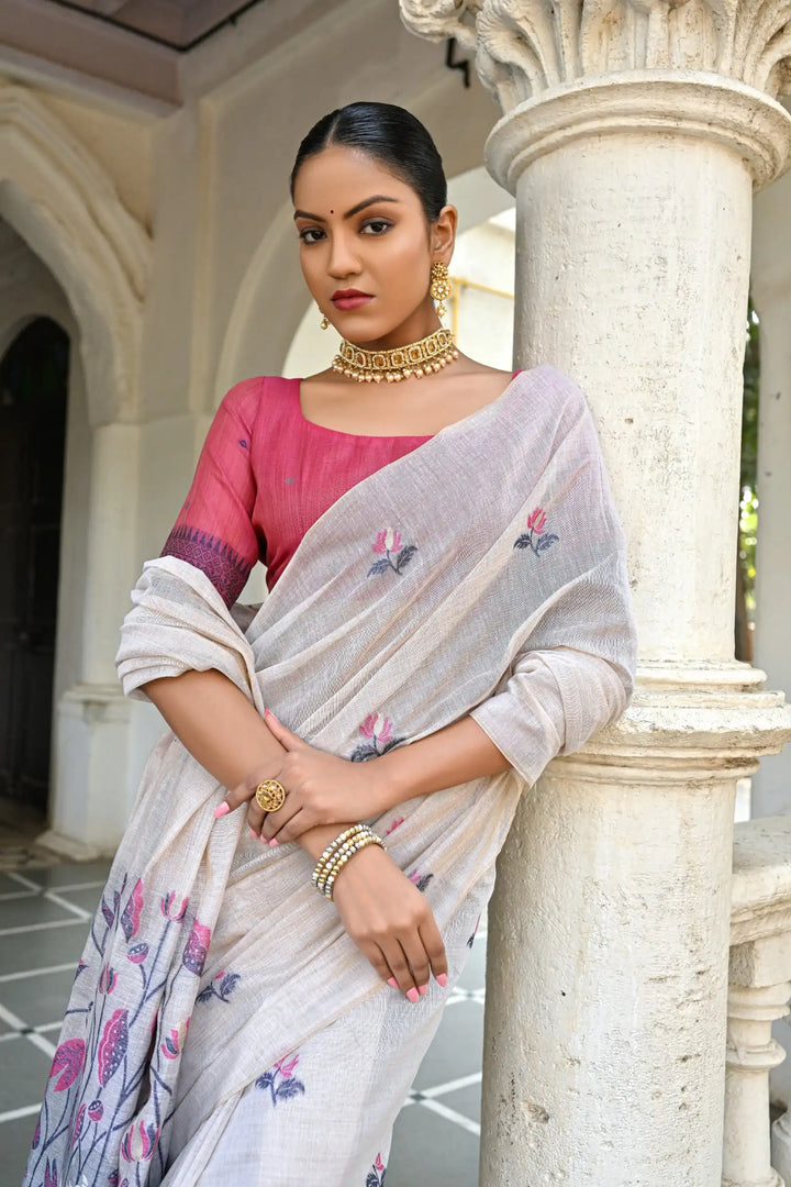 Muga Cotton Saree with Floral Weaving Designer Saree for Women