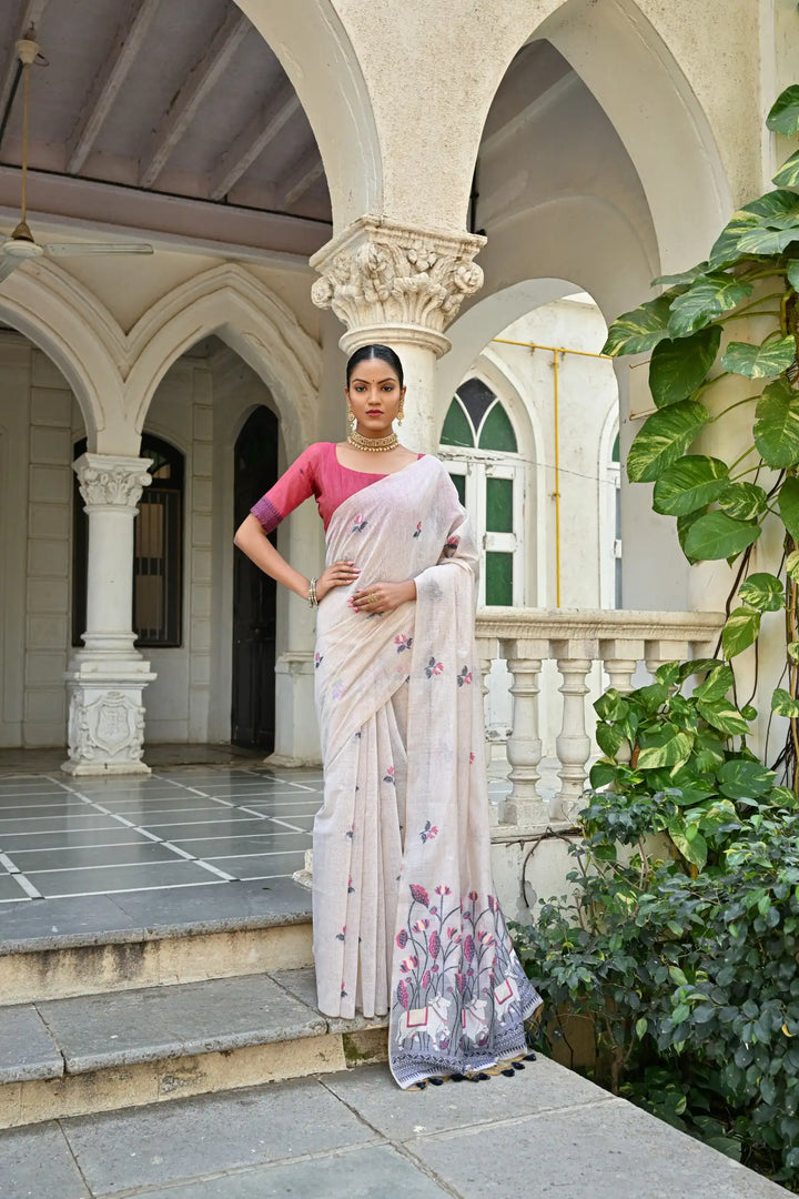 Muga Cotton Saree with Floral Weaving Designer Saree for Women