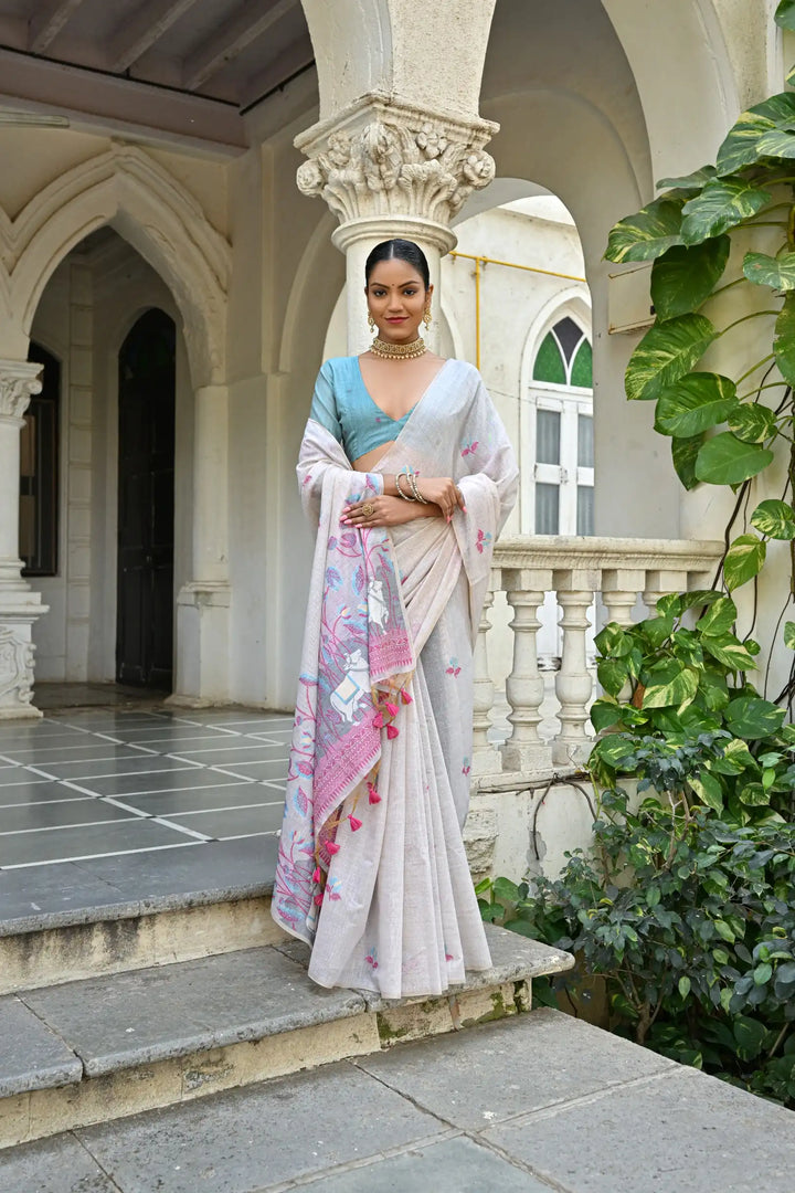 Muga Cotton Saree with Floral Weaving Designer Saree for Women