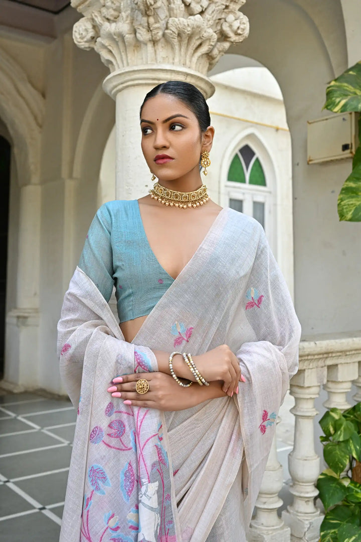 Muga Cotton Saree with Floral Weaving Designer Saree for Women