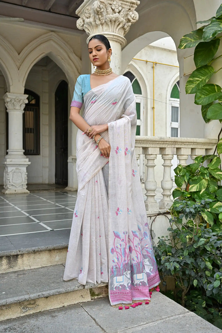 Muga Cotton Saree with Floral Weaving Designer Saree for Women