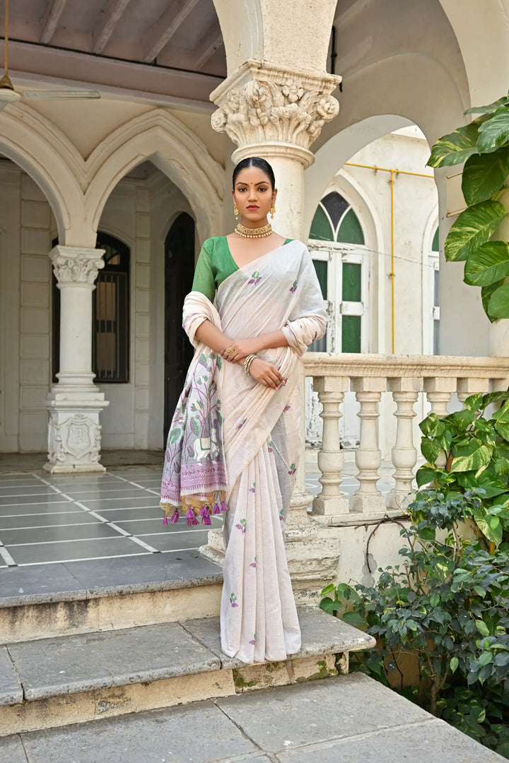 Muga Cotton Saree with Floral Weaving Designer Saree for Women