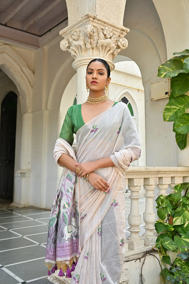 Muga Cotton Saree with Floral Weaving Designer Saree for Women