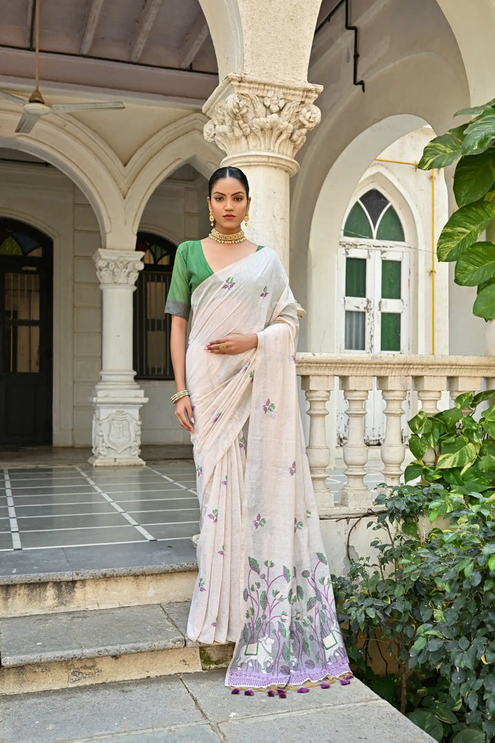 Muga Cotton Saree with Floral Weaving Designer Saree for Women