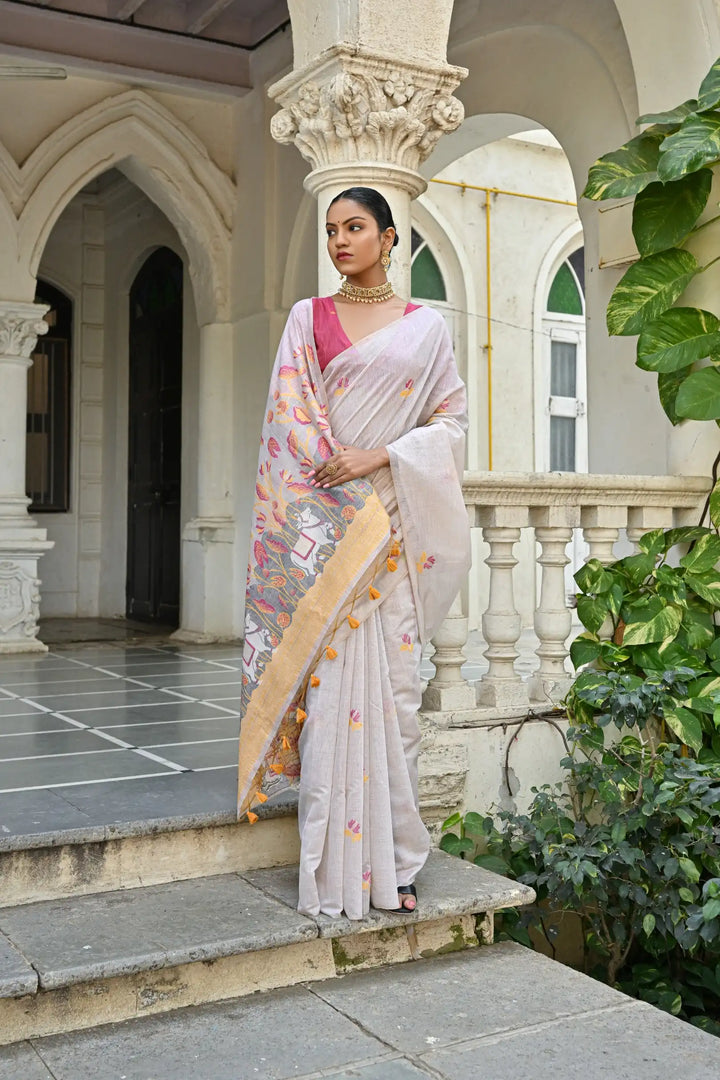 Muga Cotton Saree with Floral Weaving Designer Saree for Women
