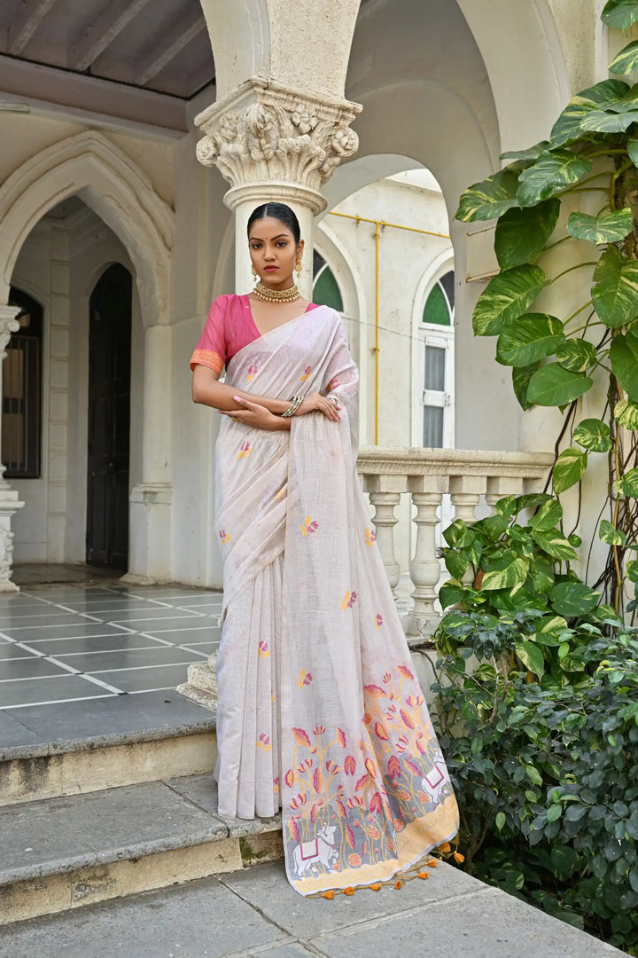 Muga Cotton Saree with Floral Weaving Designer Saree for Women