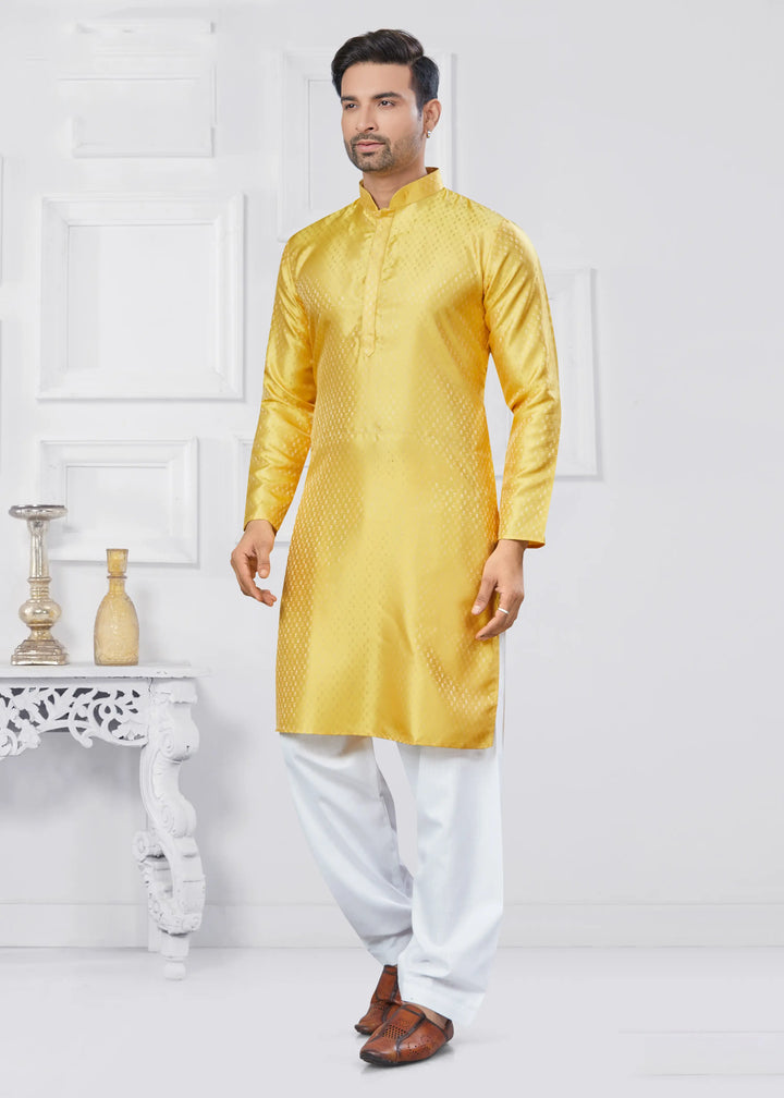 Jacquard Silk Kurta with Cotton Pathani Pajama for Men