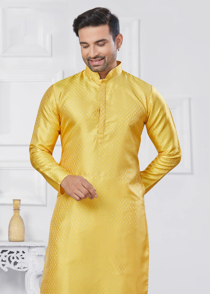 Jacquard Silk Kurta with Cotton Pathani Pajama for Men
