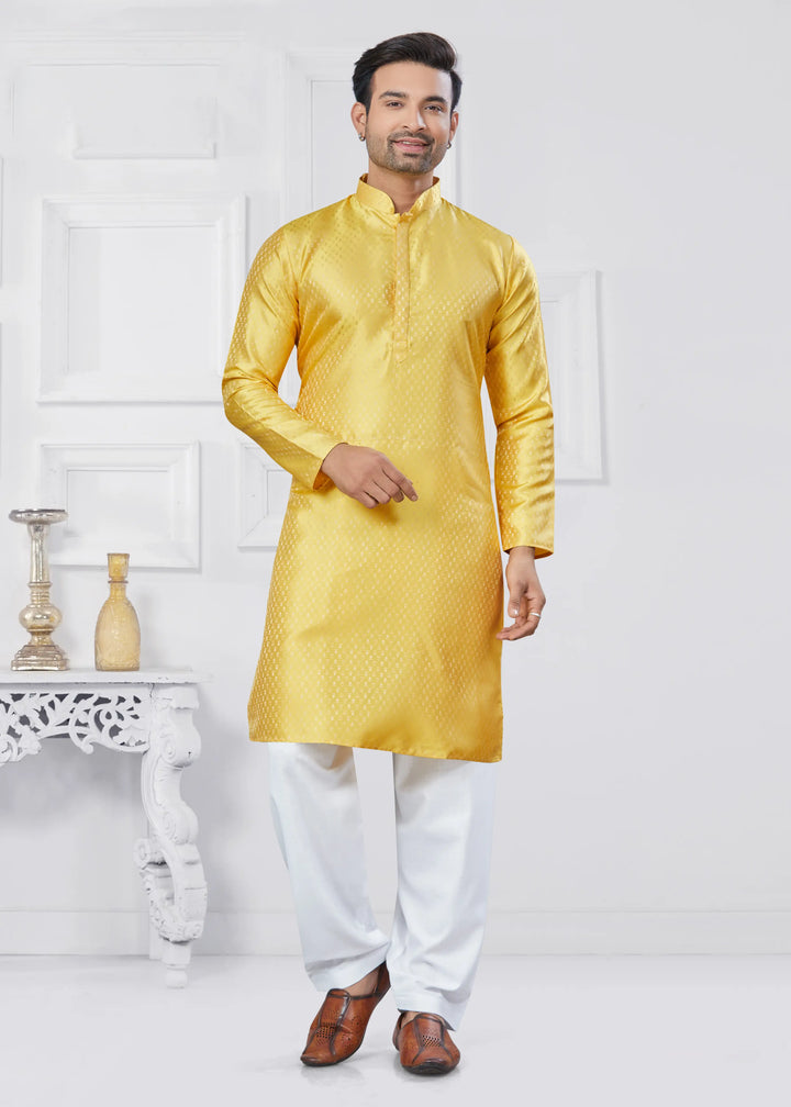 Jacquard Silk Kurta with Cotton Pathani Pajama for Men