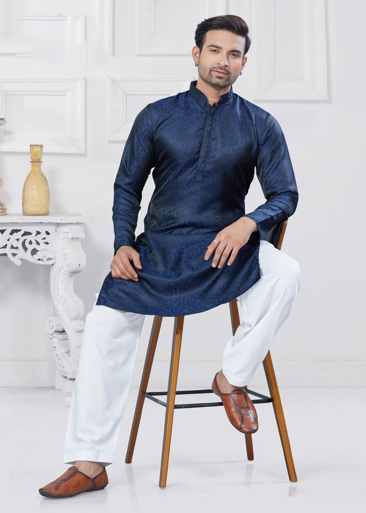 Festive Jacquard Silk Kurta Set with Pathani Pajama for Men