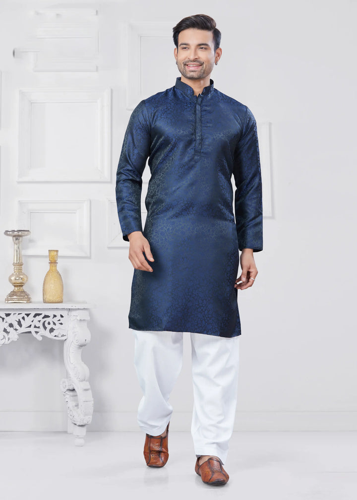 Festive Jacquard Silk Kurta Set with Pathani Pajama for Men