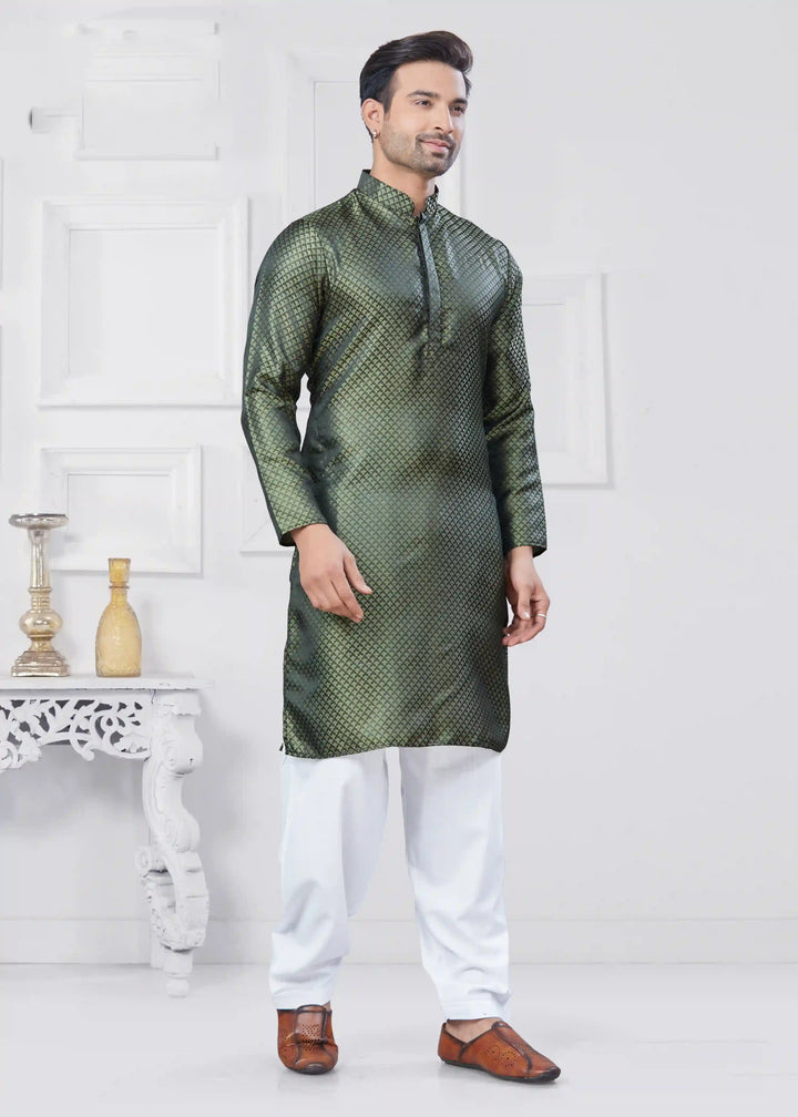 Designer Men’s Jacquard Kurta & Cotton Pathani Pajama Set