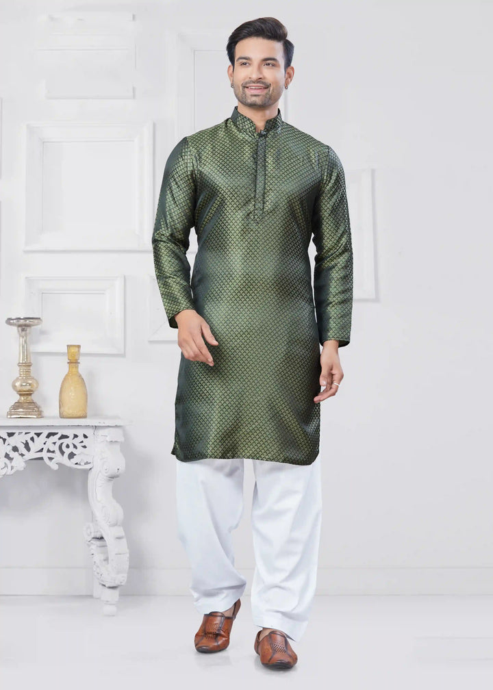 Designer Men’s Jacquard Kurta & Cotton Pathani Pajama Set