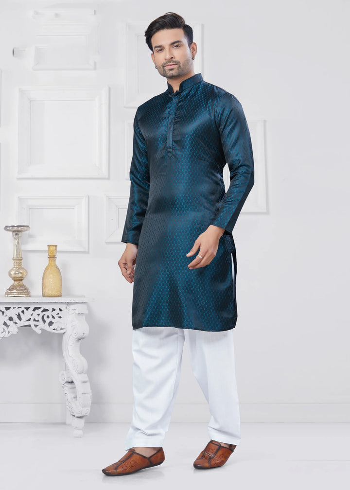 Jacquard Silk Kurta with Cotton Pathani Pajama for Men