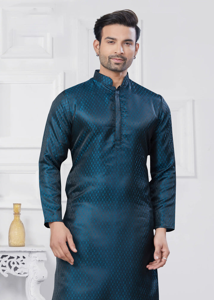 Jacquard Silk Kurta with Cotton Pathani Pajama for Men