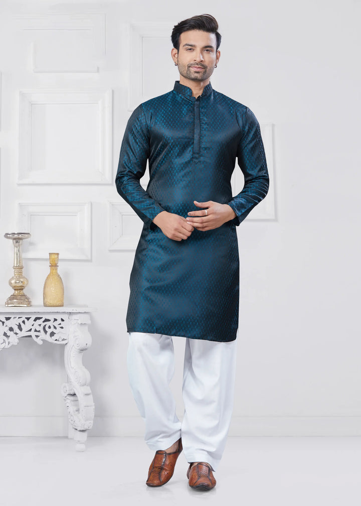 Jacquard Silk Kurta with Cotton Pathani Pajama for Men