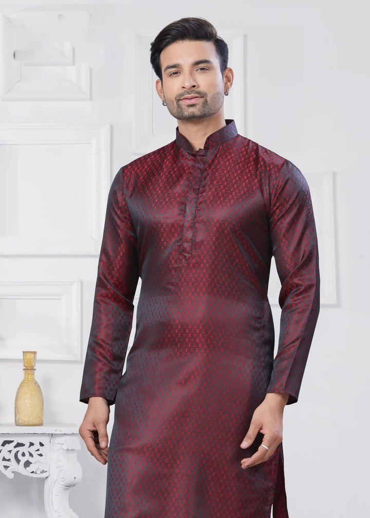 Jacquard Silk Kurta with Cotton Pathani Pajama for Men
