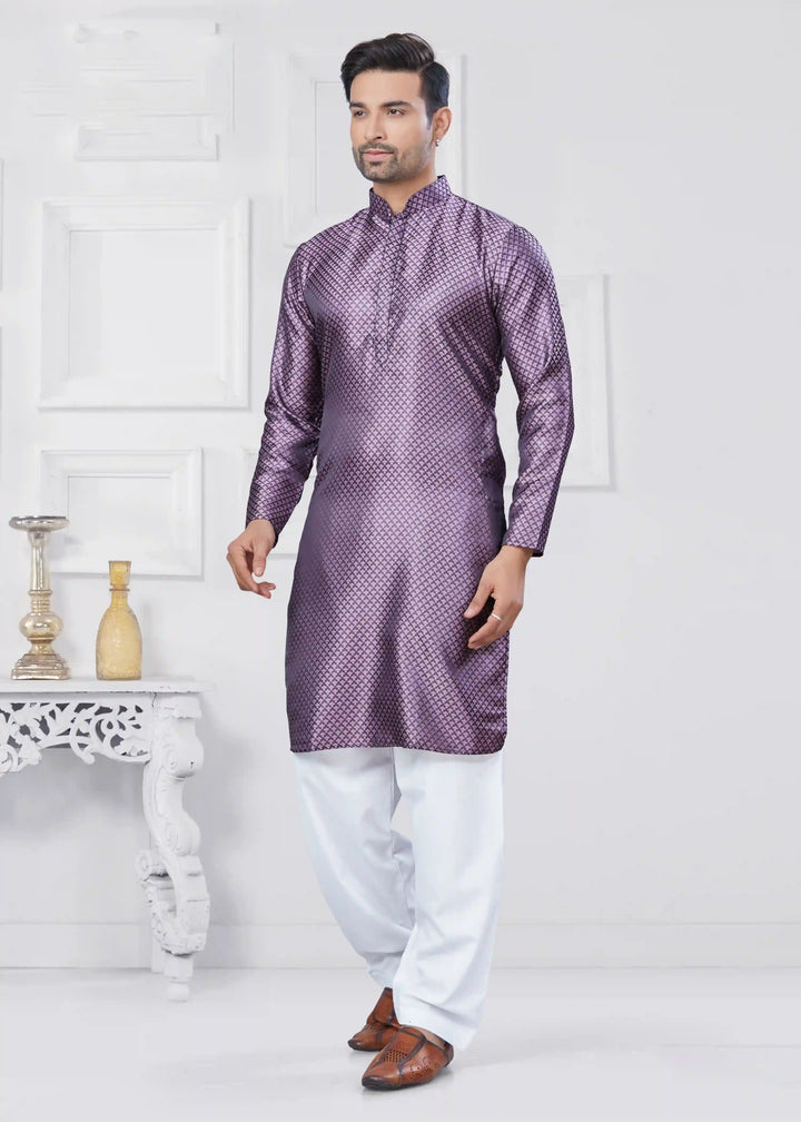 Designer Men’s Jacquard Kurta & Cotton Pathani Pajama Set