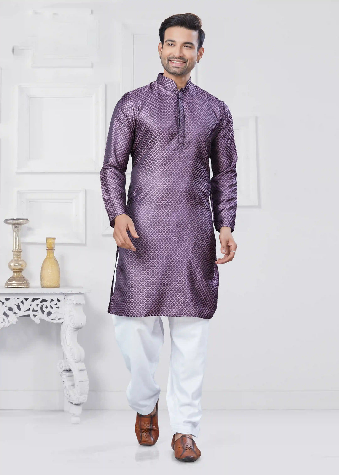 Designer Men’s Jacquard Kurta & Cotton Pathani Pajama Set