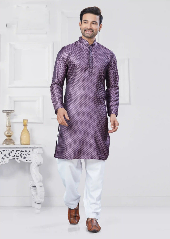 Designer Men’s Jacquard Kurta & Cotton Pathani Pajama Set