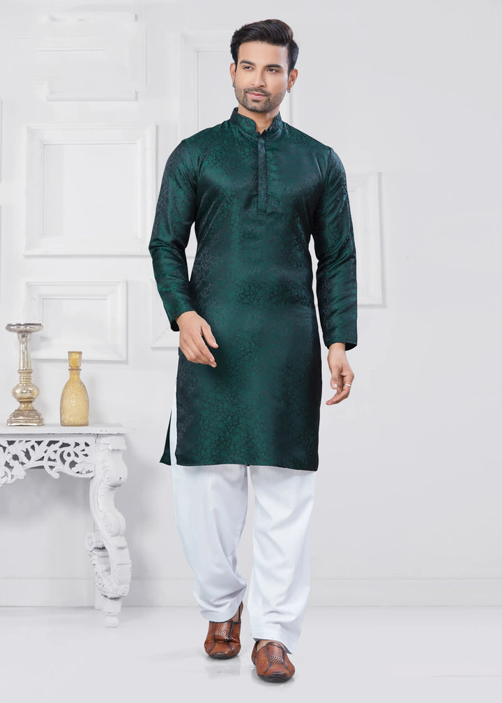 Festive Jacquard Silk Kurta Set with Pathani Pajama for Men