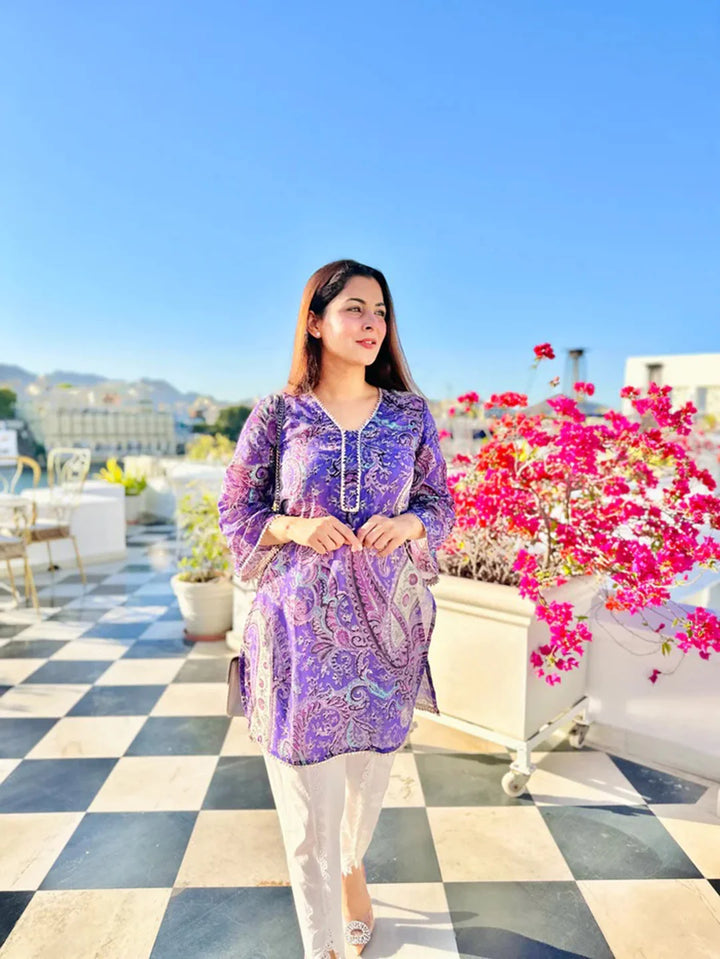 Purple Printed Salwar Kameez Set for Party Wear