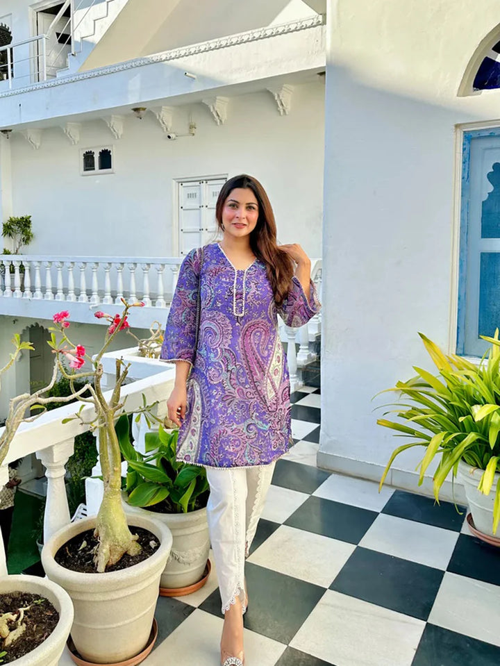Purple Printed Salwar Kameez Set for Party Wear