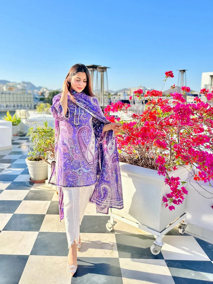 Purple Printed Salwar Kameez Set for Party Wear
