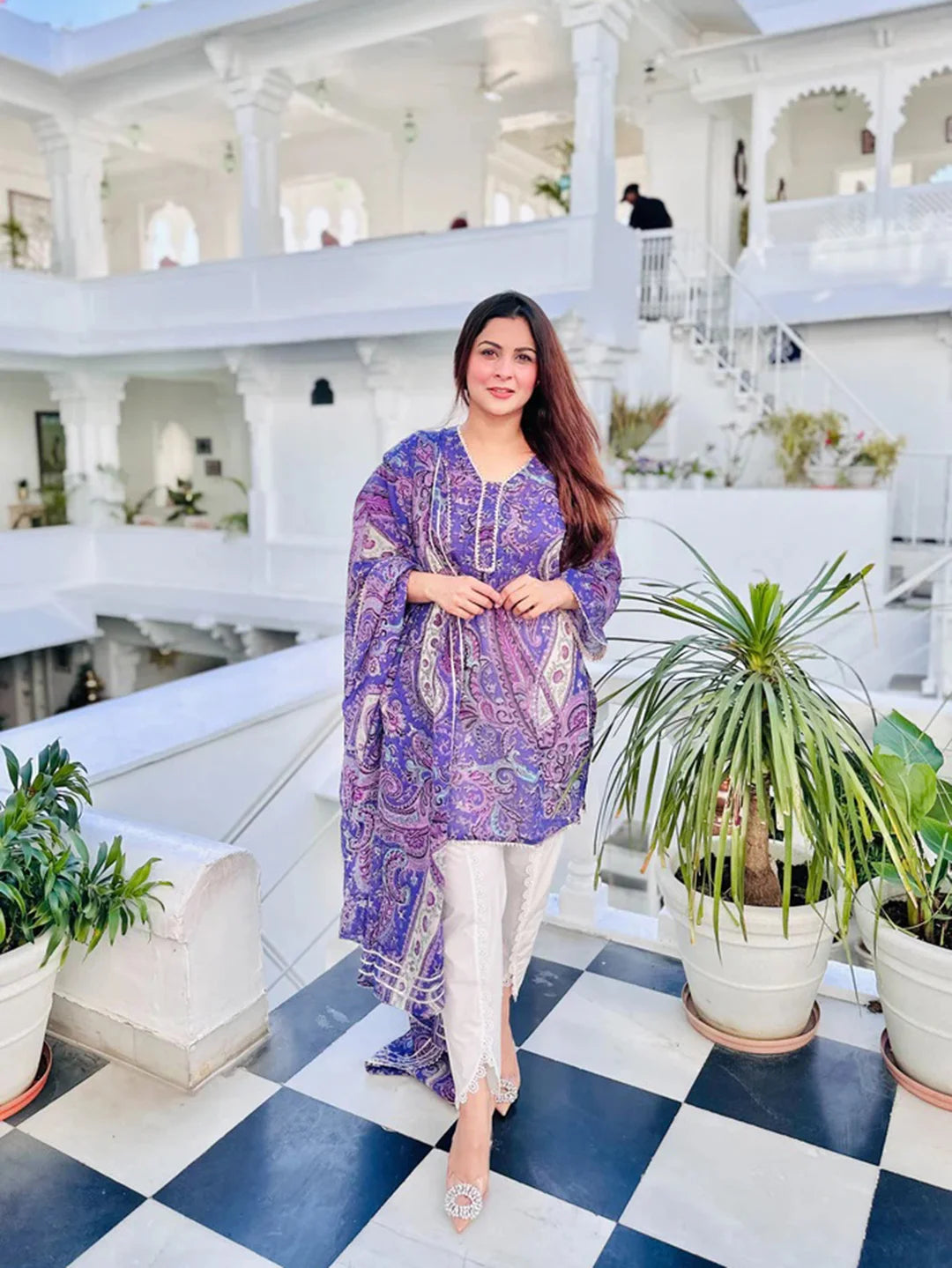 Purple Printed Salwar Kameez Set for Party Wear