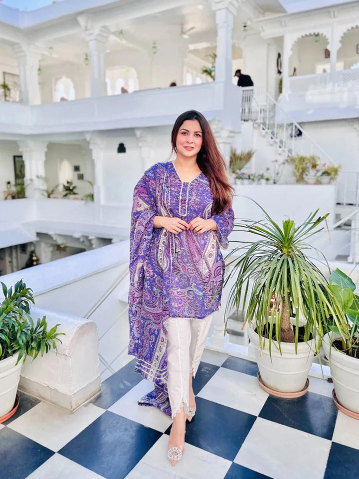 Purple Printed Salwar Kameez Set for Party Wear