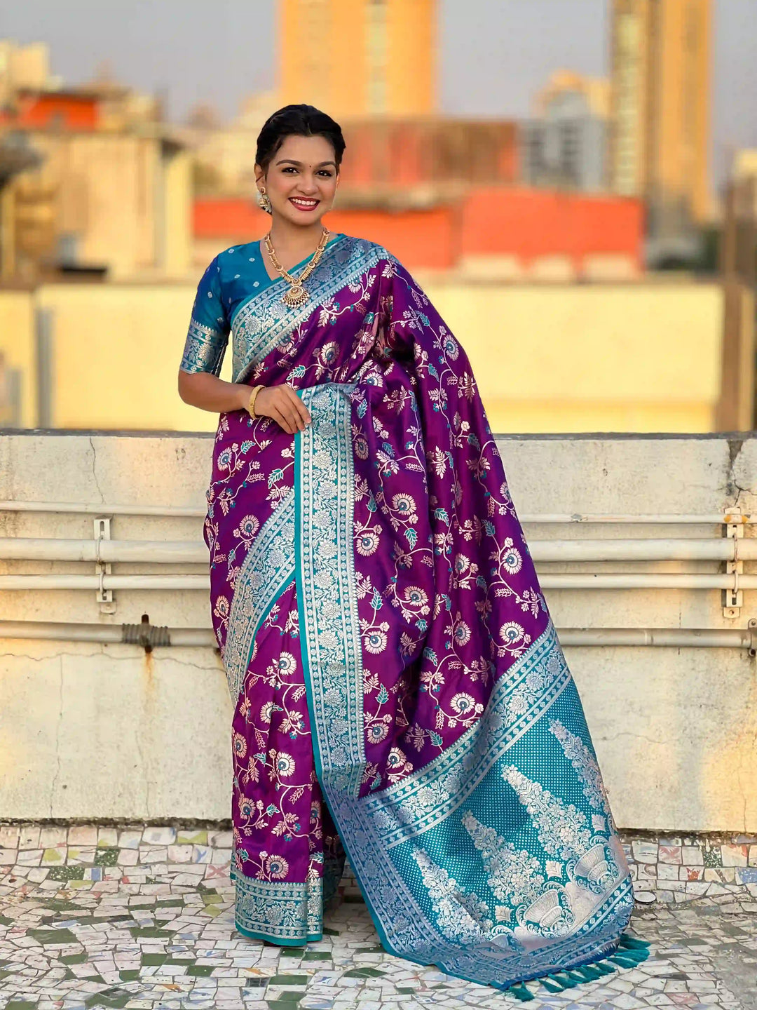 Royal Banarasi Silk Saree with Meenakari Weaving Design