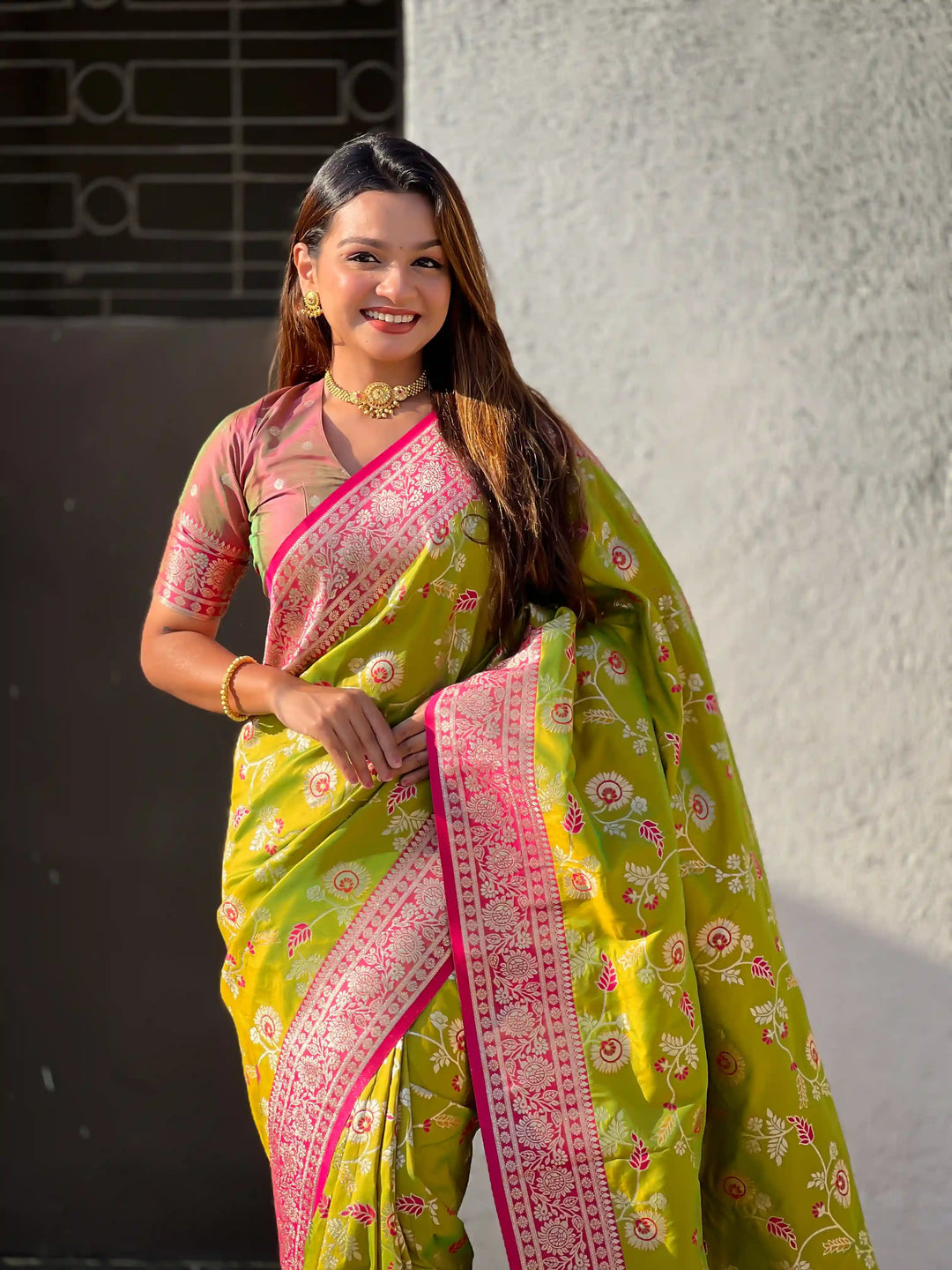 Royal Banarasi Silk Saree with Meenakari Weaving Design