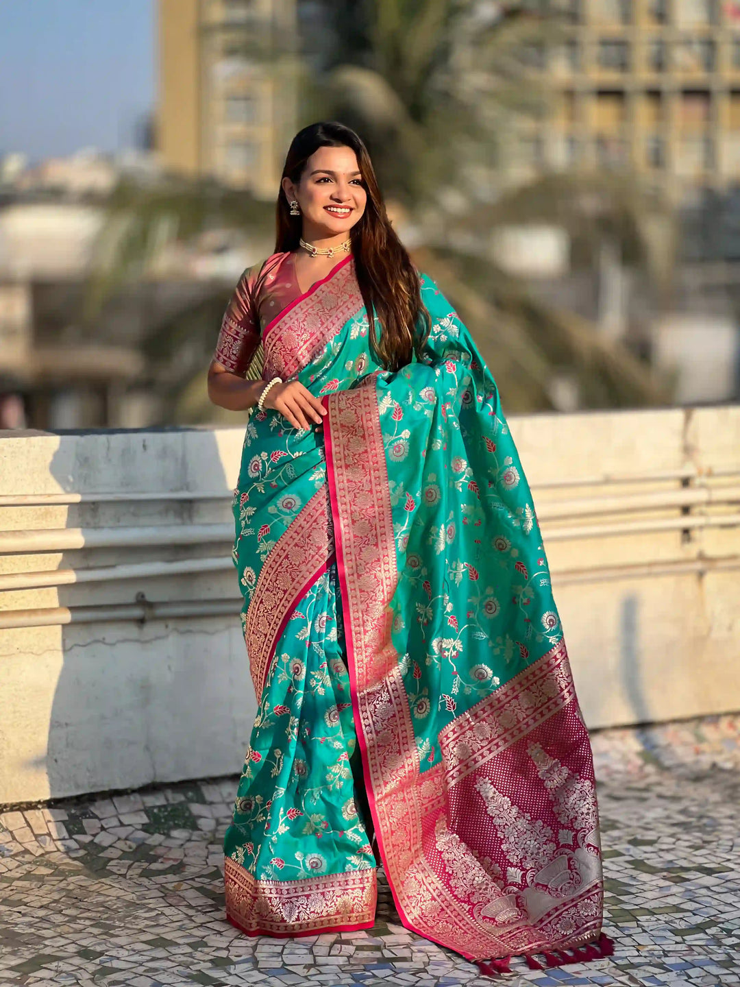 Royal Banarasi Silk Saree with Meenakari Weaving Design