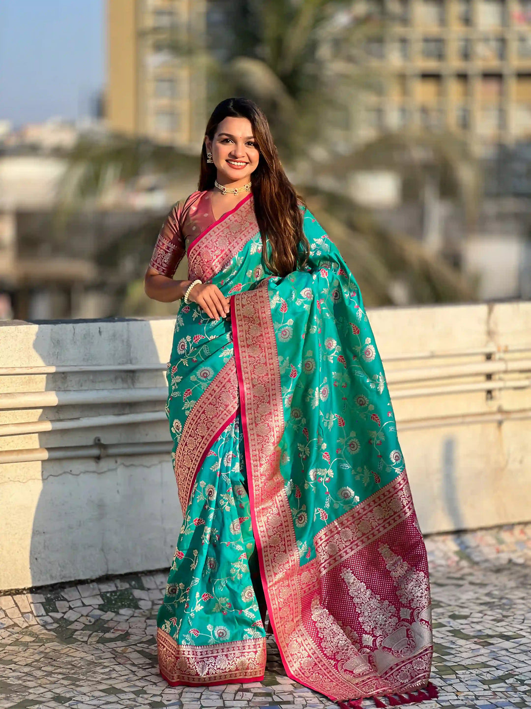 Royal Banarasi Silk Saree with Meenakari Weaving Design