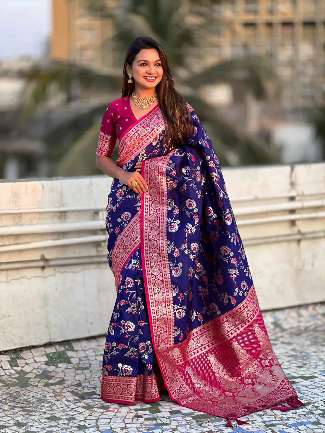Royal Banarasi Silk Saree with Meenakari Weaving Design