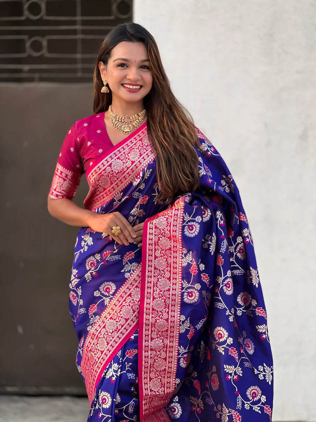 Royal Banarasi Silk Saree with Meenakari Weaving Design