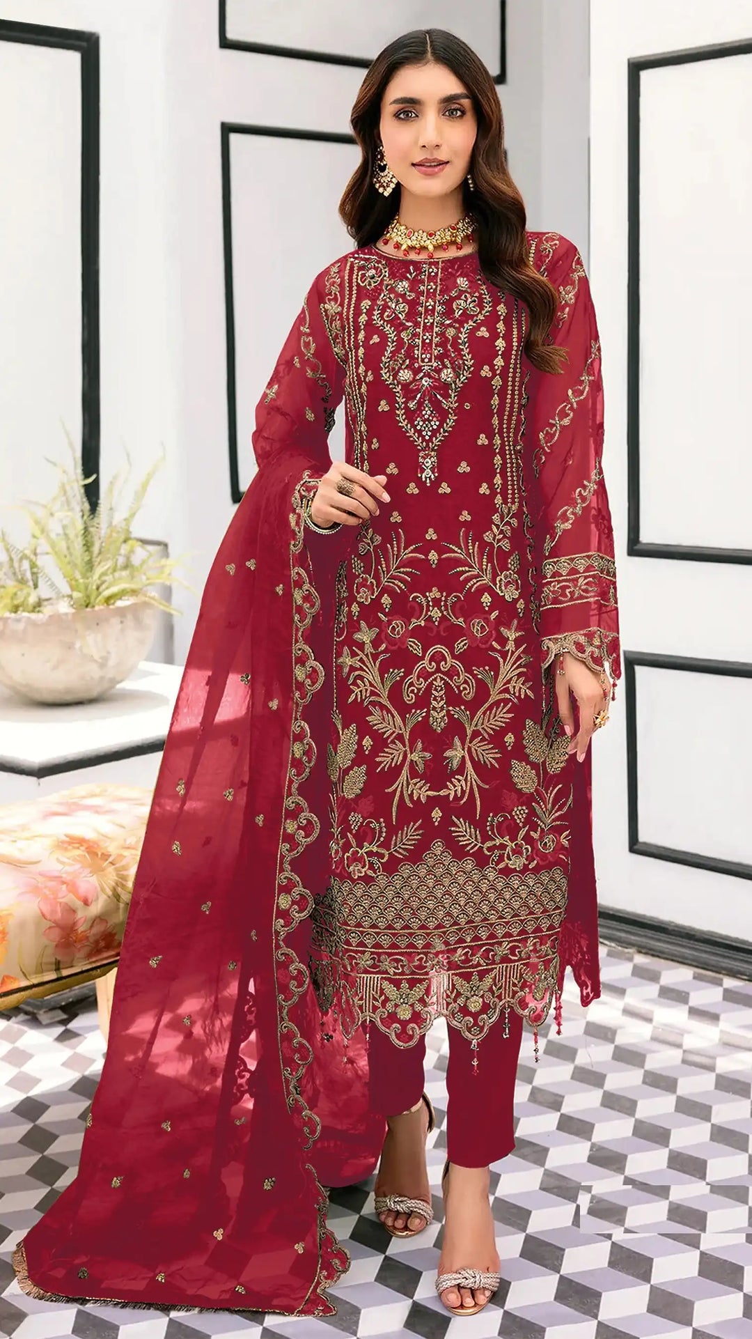 Trendy Festive Wear Embroidered Organza Salwar Suit