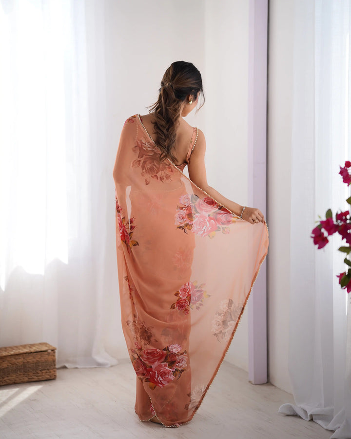 Chic Georgette Saree Featuring Moti Lace and Designer Work