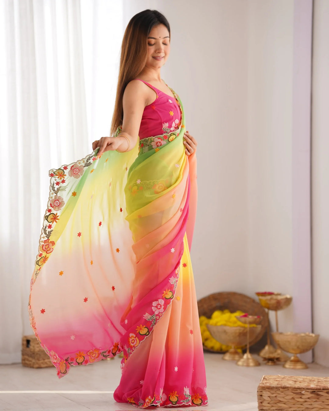 Ethnic Charm Georgette Saree with All Over Embroidered Detailing