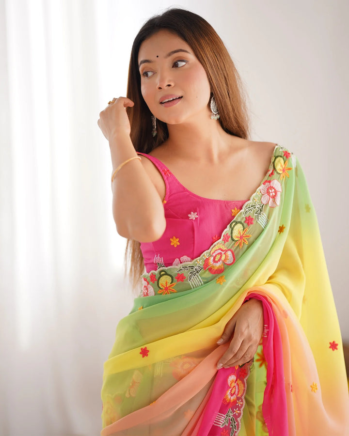 Ethnic Charm Georgette Saree with All Over Embroidered Detailing
