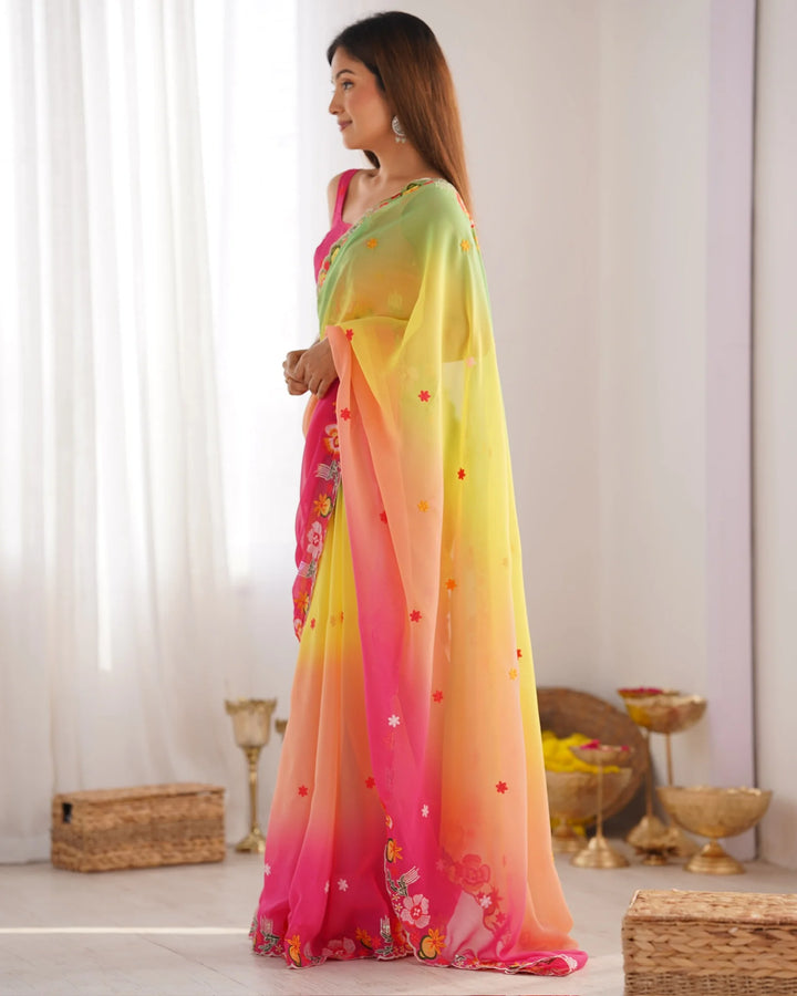 Ethnic Charm Georgette Saree with All Over Embroidered Detailing