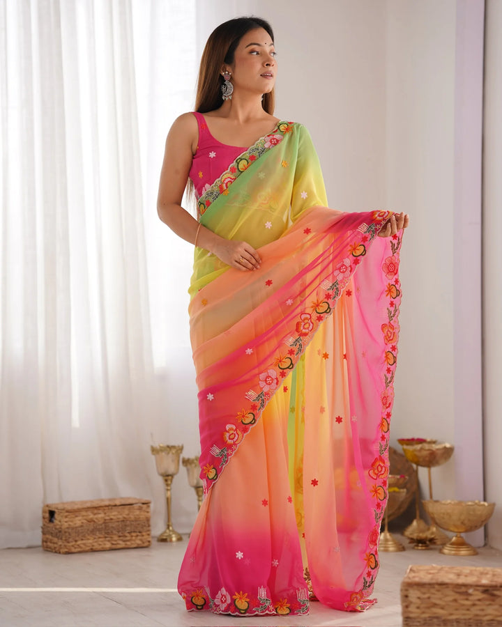 Ethnic Charm Georgette Saree with All Over Embroidered Detailing