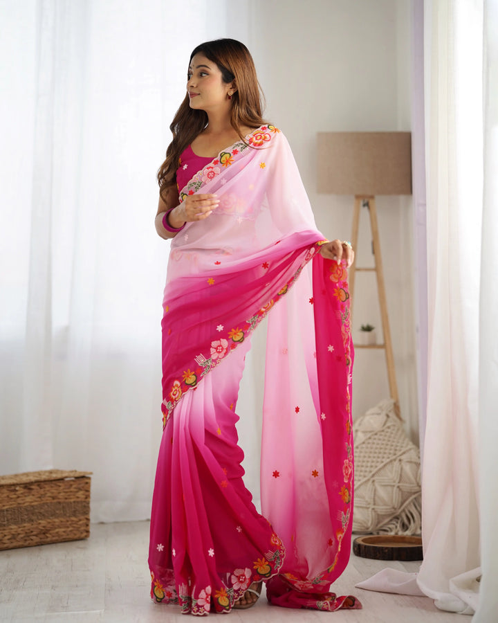 Ethnic Charm Georgette Saree with All Over Embroidered Detailing