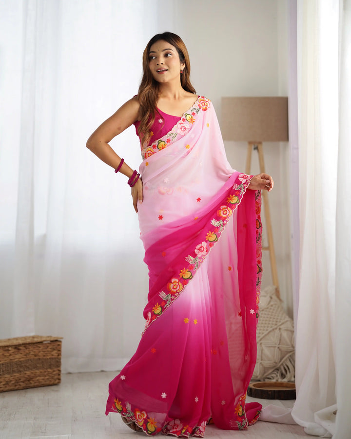 Ethnic Charm Georgette Saree with All Over Embroidered Detailing