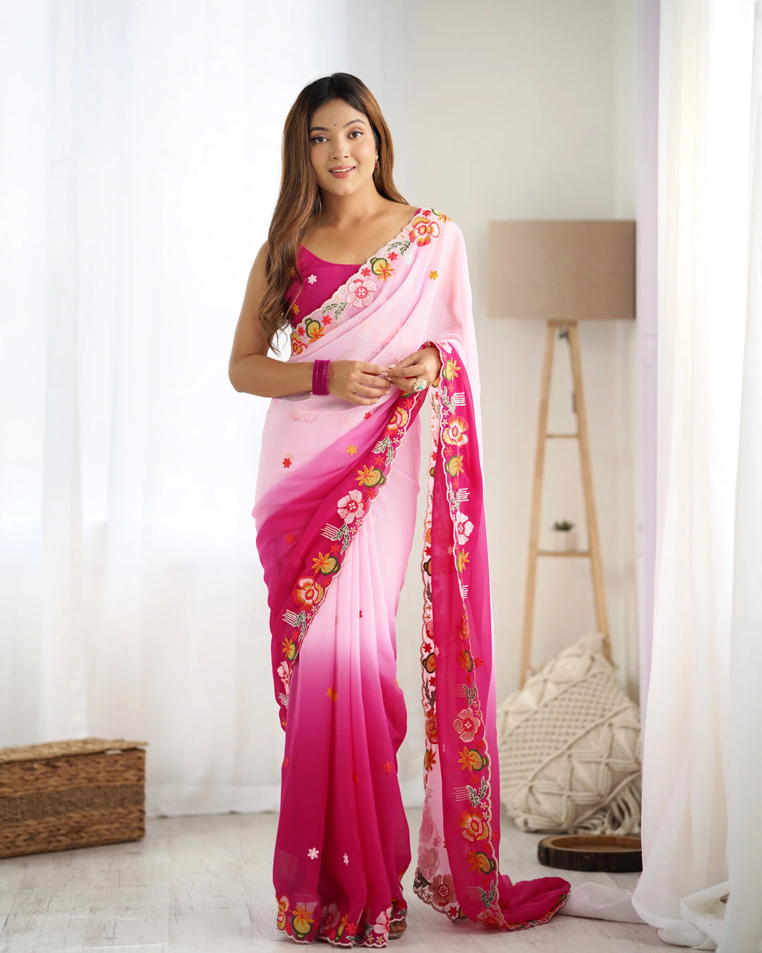 Ethnic Charm Georgette Saree with All Over Embroidered Detailing