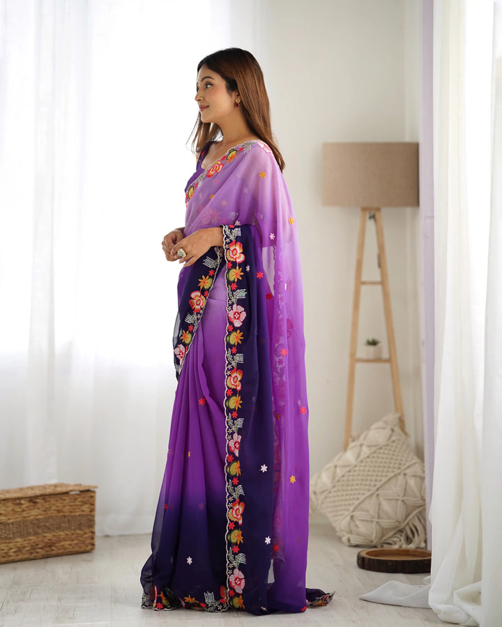 Ethnic Charm Georgette Saree with All Over Embroidered Detailing